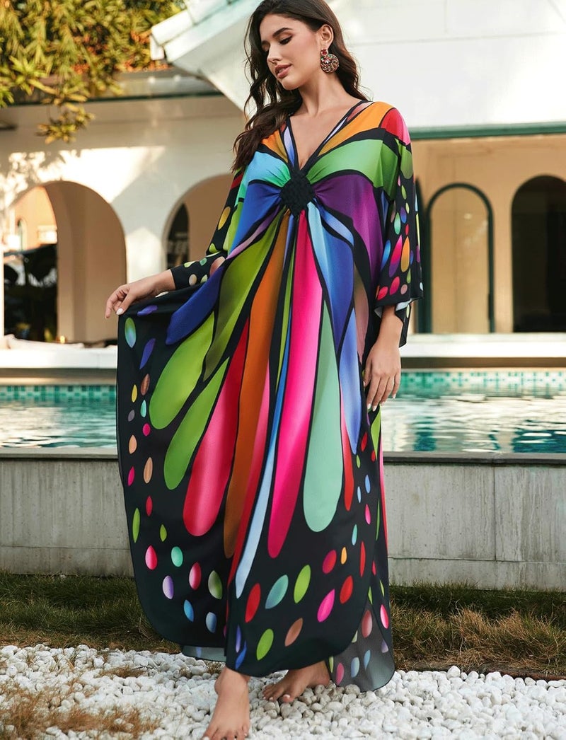 KECVOT Kaftan Dresses for Women Plus Size Batwing Sleeve Caftans Long Bathing Suit Cover Up Maxi Beach Dress Loungewear - Image 3